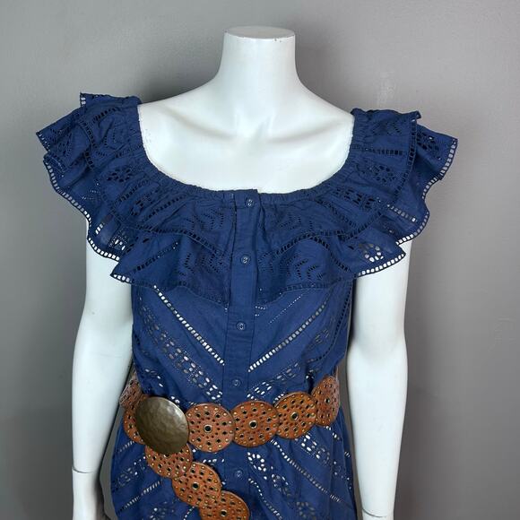 Boston Proper dress Medium western blue maxi off shoulder eyelet boho NWT - Picture 5 of 15